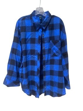 Wild Fable Blue and Black Buffalo Check Button Down Top - Women's XXL